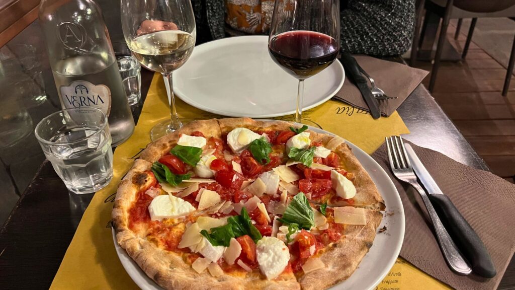 Pizza and wine dinner in Italy