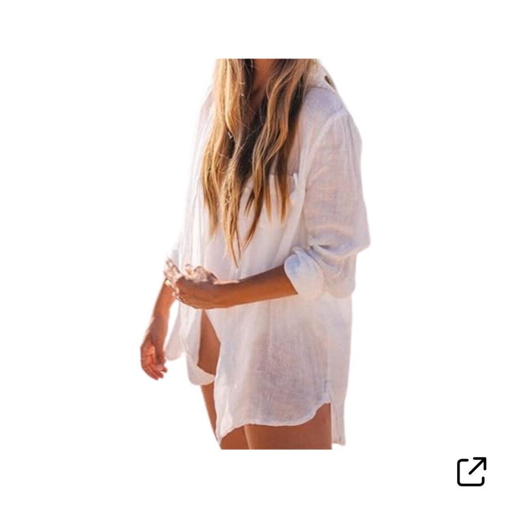 White linen button up long sleeve shirt womens