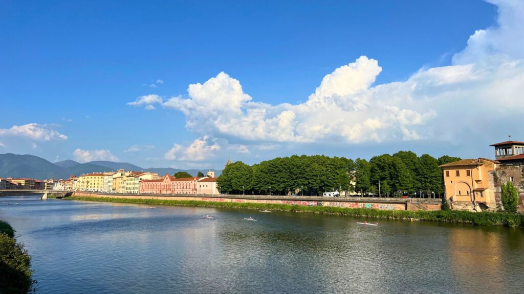 Buildings along River Arno in Pisa Italy