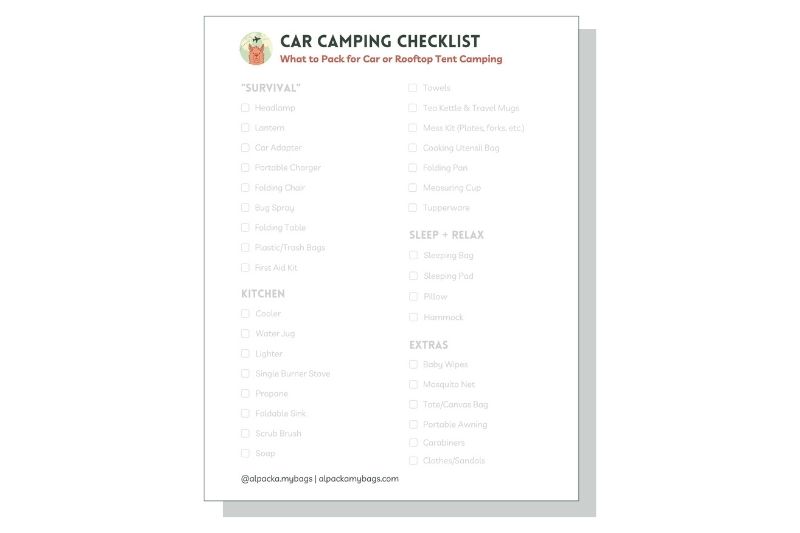 Car Camping Checklist Preview