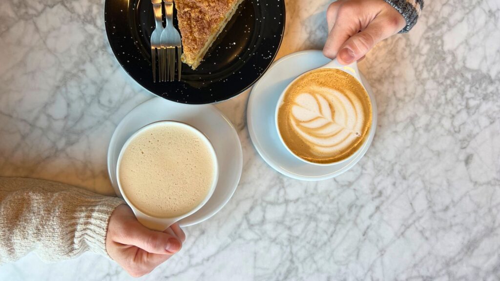 Chai Cake and a Latte on Table