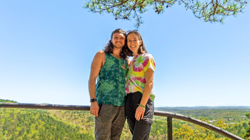 Couple posing on Goat Rock Trail in Hot Springs National Park