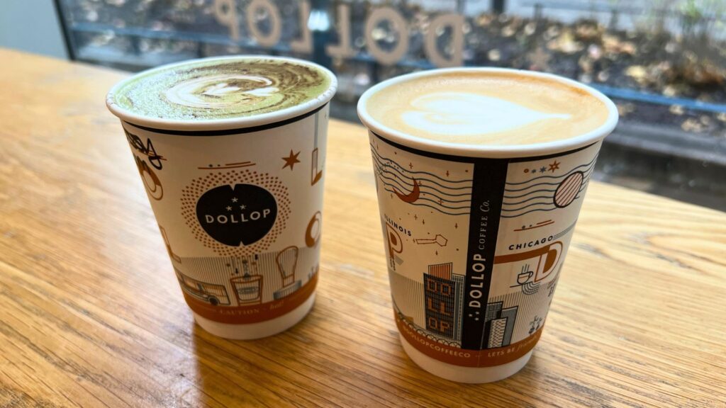 two lattes to go from Dollop