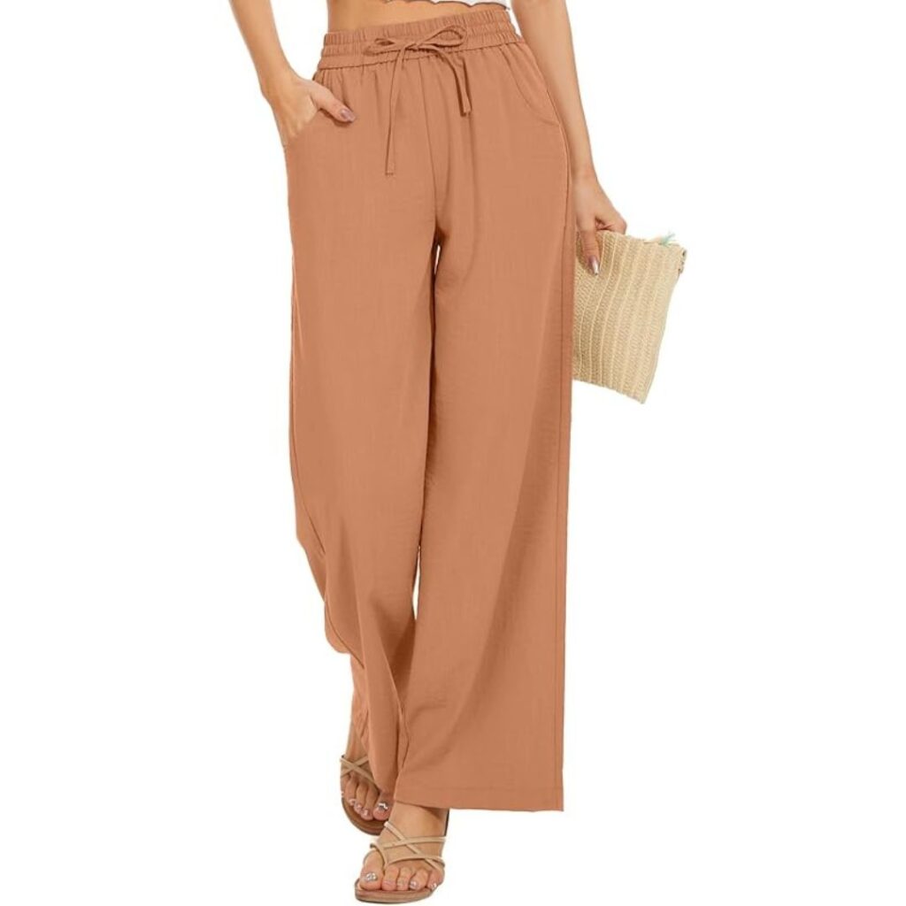 Linen Wide Leg Palazzo Beach Pants Loose Fit with Pockets