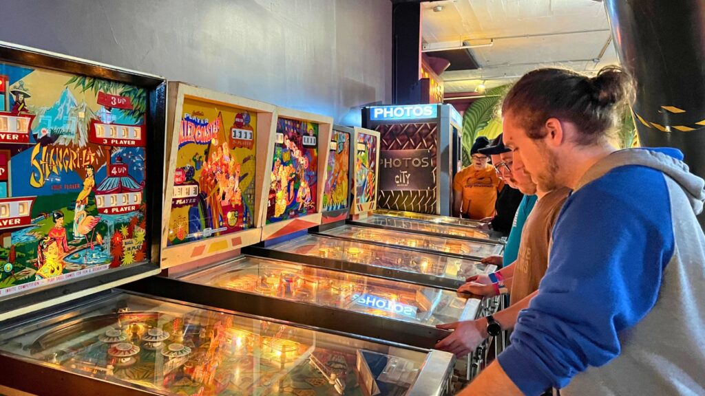 playing pinball at city museum in st louis