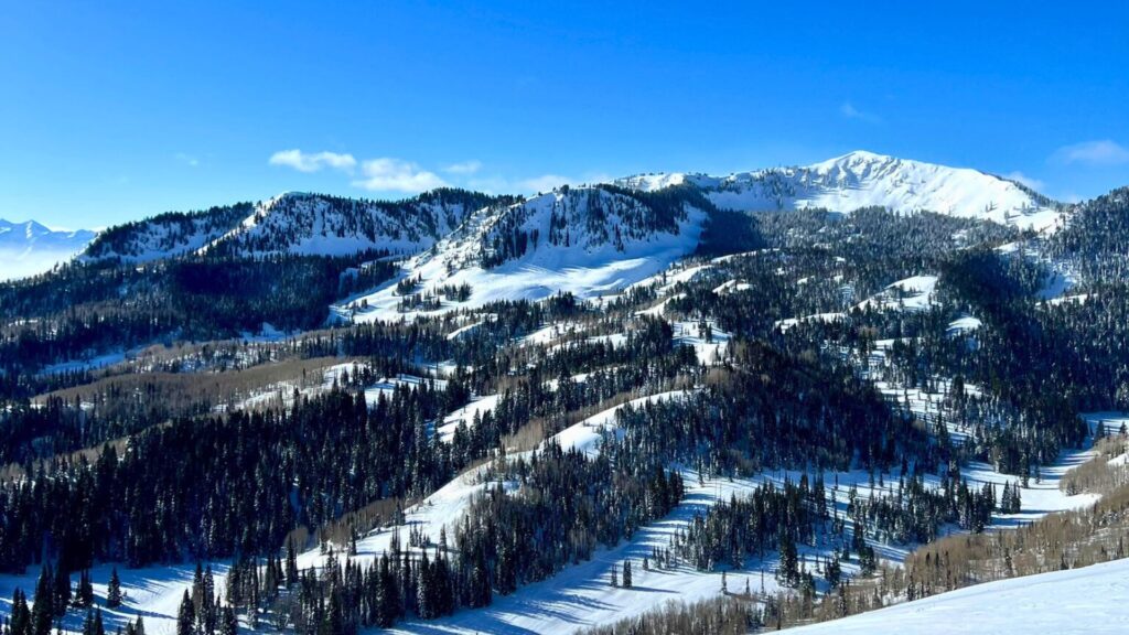 Snowy mountains and trees in Park City Utah