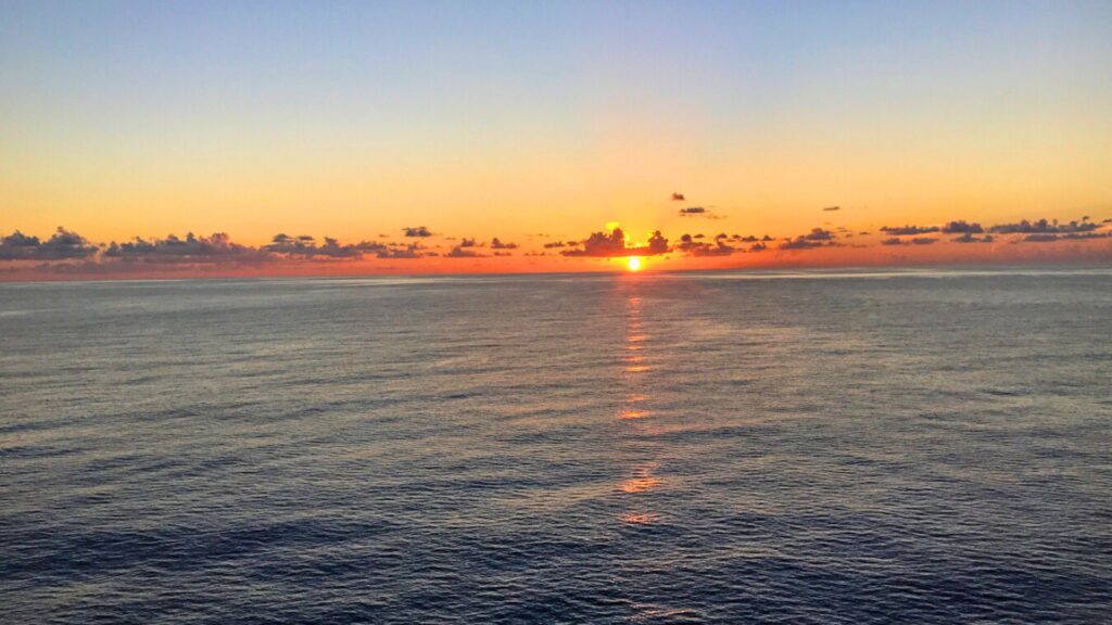 Sunset over the ocean from cruise ship