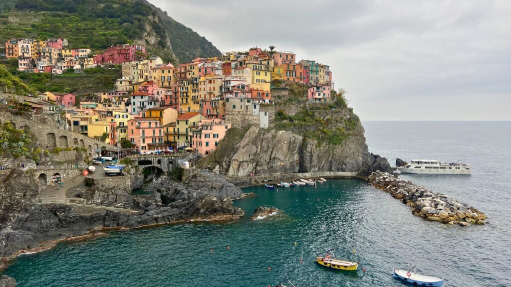 town of Manarola on the ocean in Cinque Terre Italy