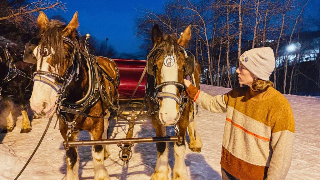 Park City Travel Guide - woman standing next to horse carriage in the snow