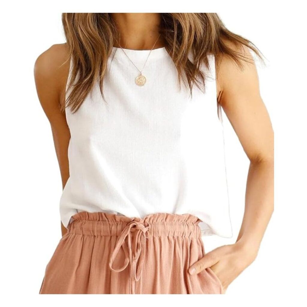 Womens Linen Crop Tank Top