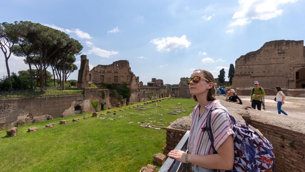 Looking at the Roman Forum Ruins in Rome Italy