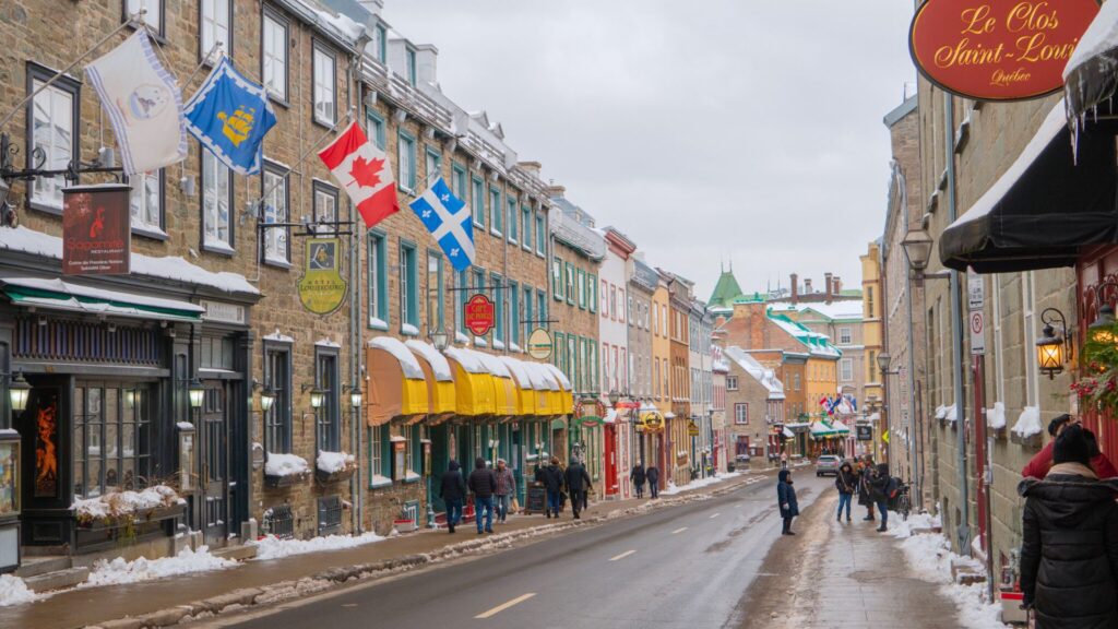 Busy shopping street in Old Town Quebec City Canada