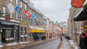 Busy shopping street in Old Town Quebec City Canada