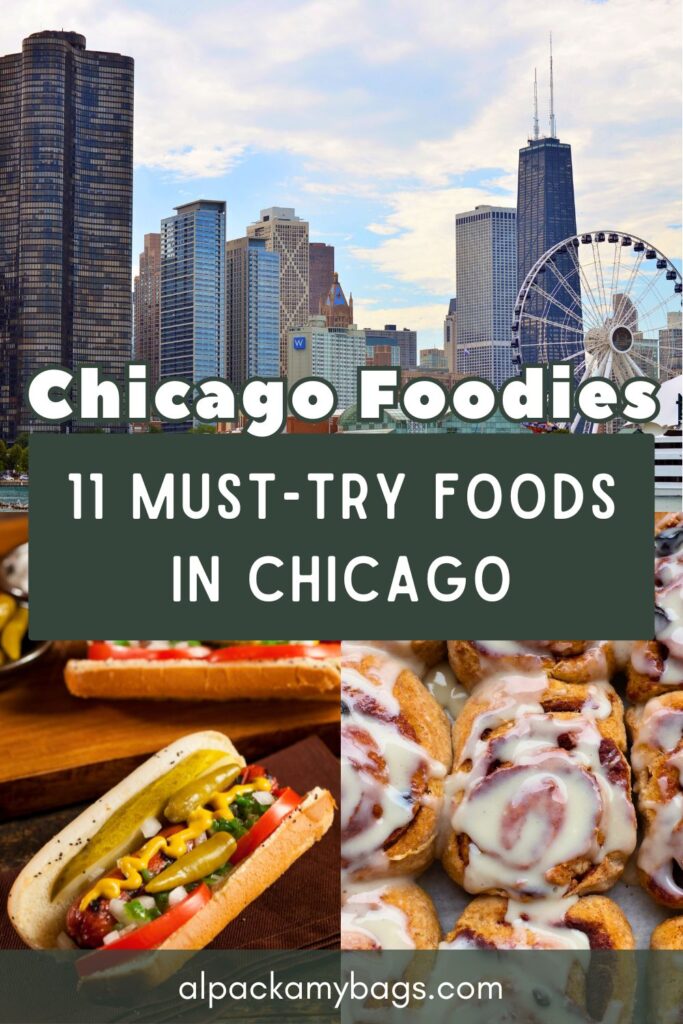 Famous Food in Chicago pinterest cover by Alpacka My Bags