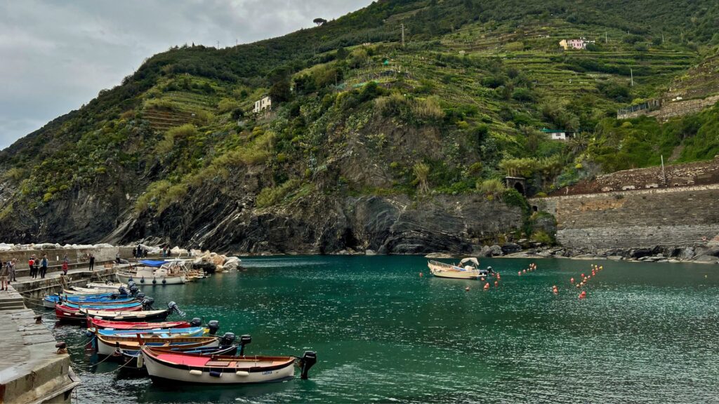 Fishing boats in the Vernazza Harbor, Cinque Terre Italy