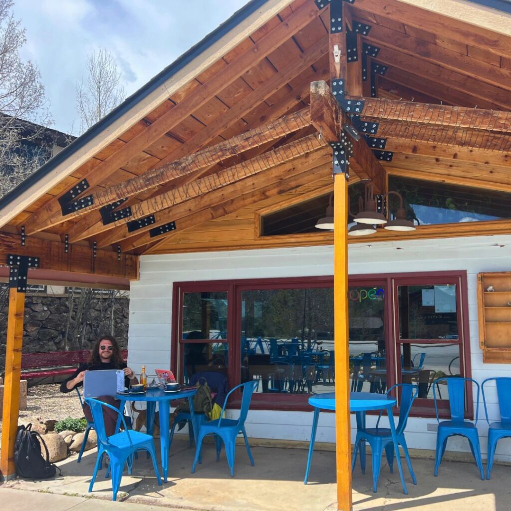 Patio at Moon Frog Coffee Shop in Winter Park Colorado