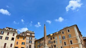 Row of buildings in Rome Italy on a sunny blue sky day