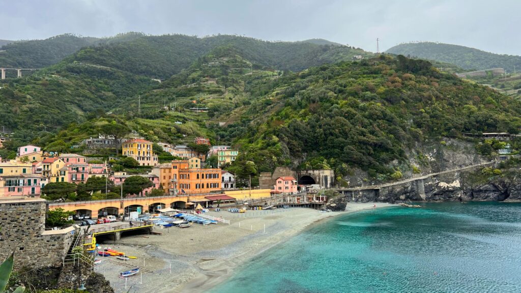 Blue water beach in Monterosso al Mare Cinque Terre Italy