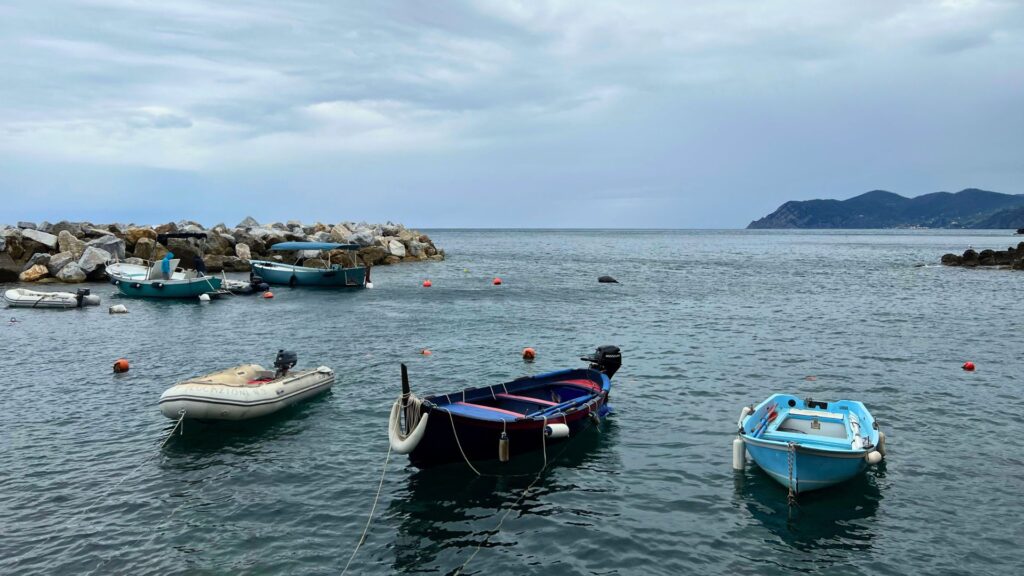 Boats in the water in Riomaggiore Cinque Terre