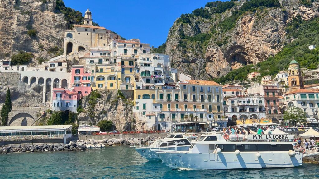 Ferries on the water in Amalfi, Italy