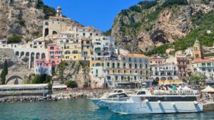 Ferries on the water in Amalfi, Italy