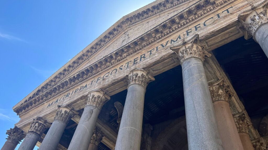 Pantheon close up in the sun Rome Italy