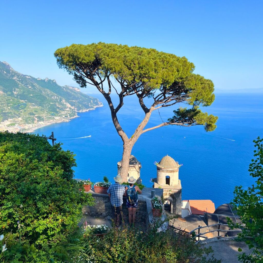 View of tree overlooking Amalfi Coast from Ravello Italy