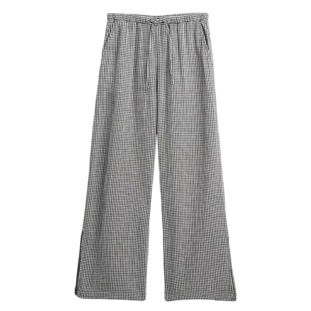 Gingham Cotton Gauze Easy Split-Hem Pants