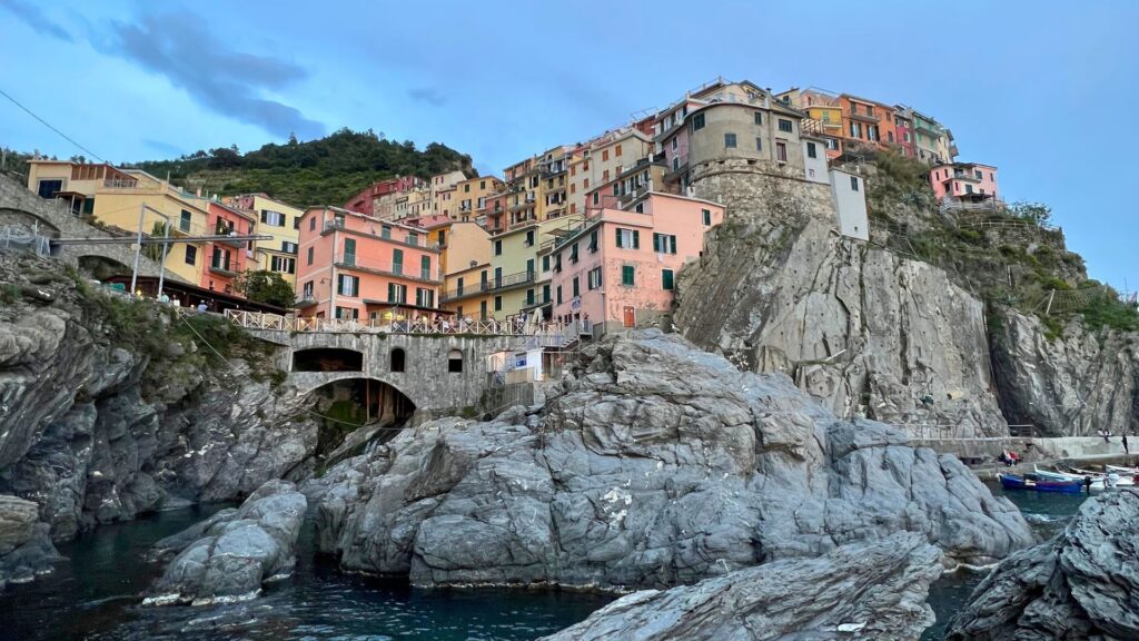 Colorful buildings in Manarola Cinque Terre at dusk