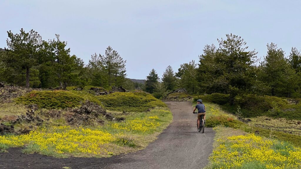 Man mountain biking on Mt Etna, Sicily