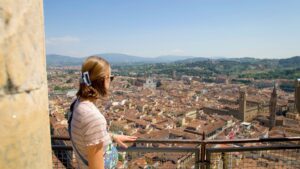 Woman overlooking view of Florence Italy