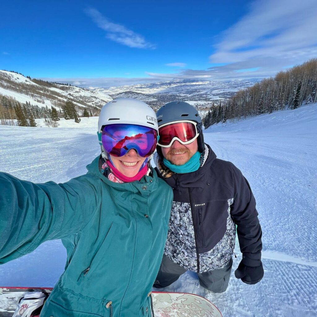 Couple on a ski run in Park City