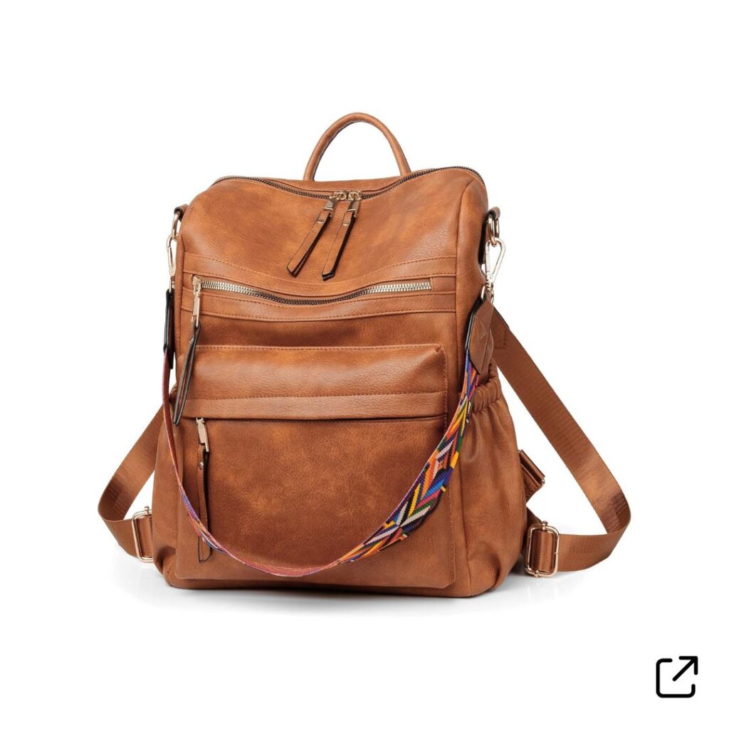 Faux Leather Brown Backpack Purse
