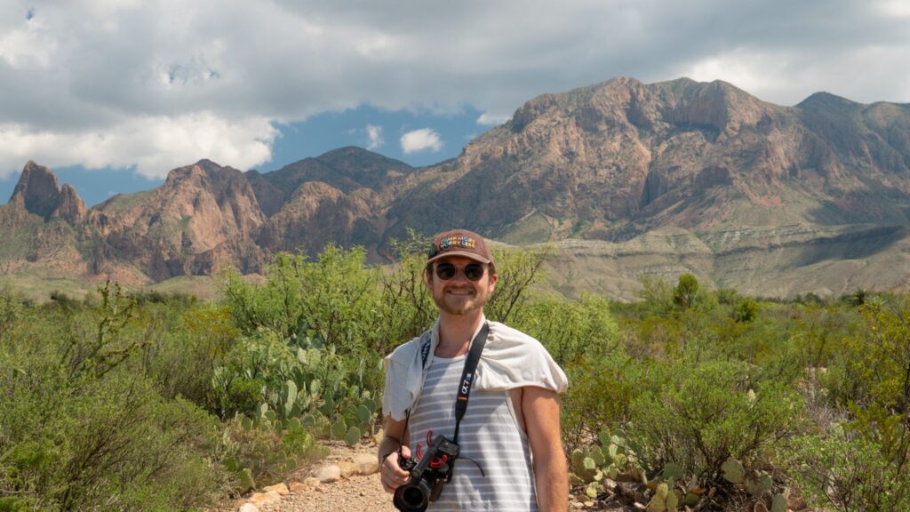 Hiker with camera in Big Bend National Park