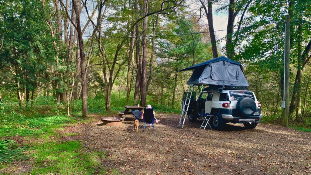 Rooftop tent setup at campground