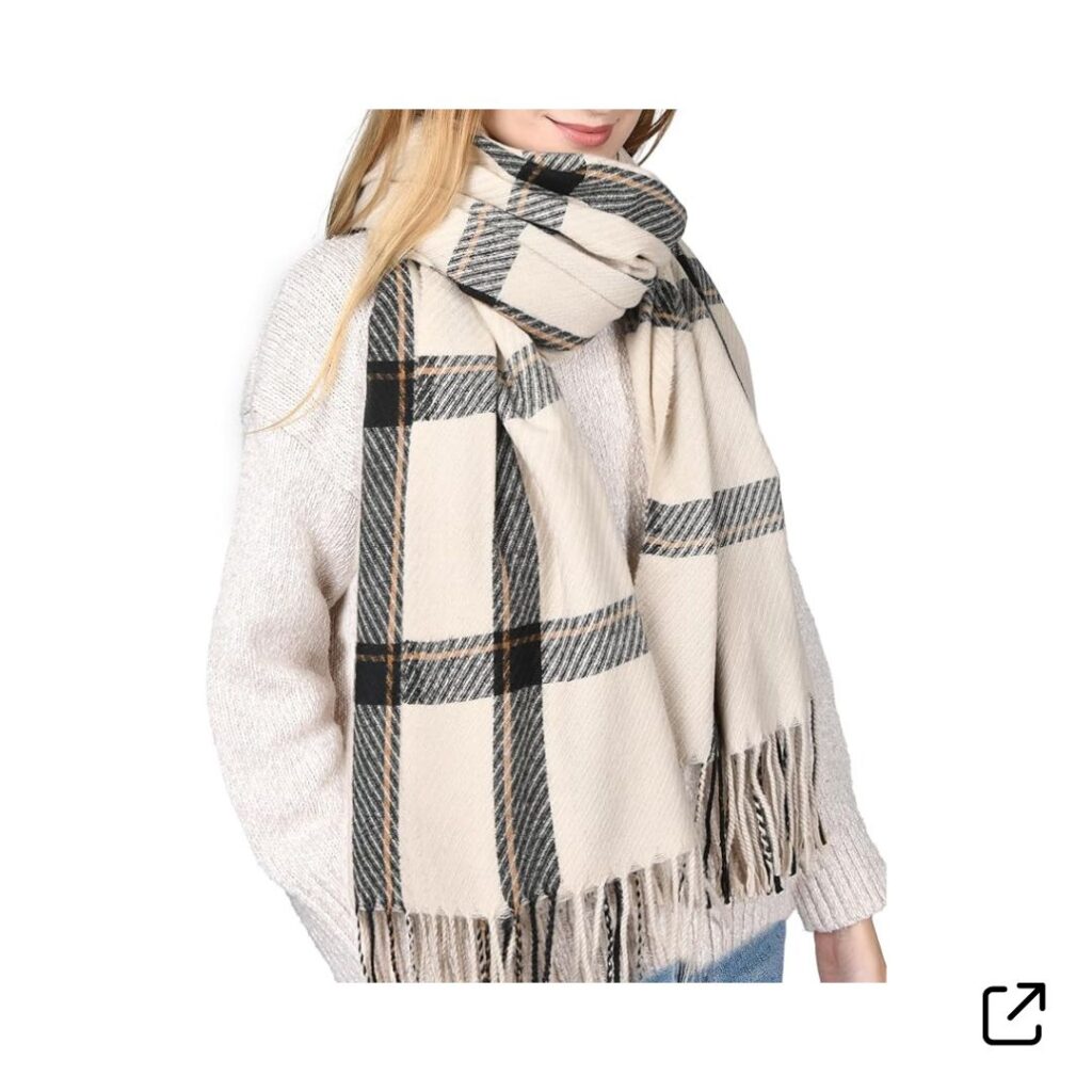 Winter Scarf Plaid White and Black