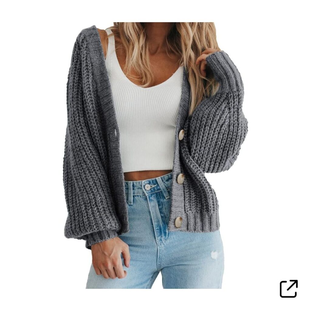Womens Gray Knit Chunky Cardigan
