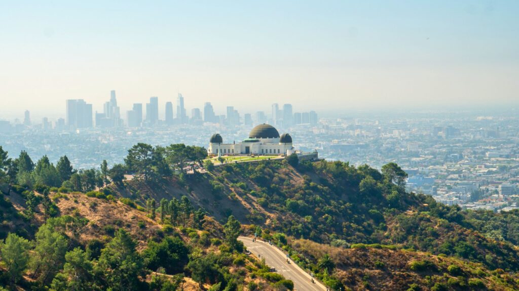 Aerial view of Griffith Observatory hike in Los Angeles