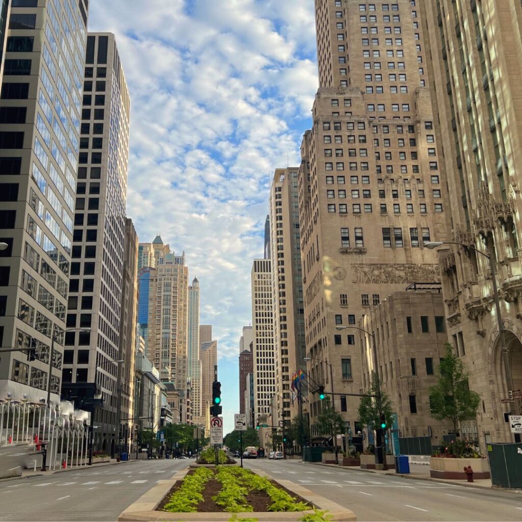 Looking down Magnificent Mile in Chicago