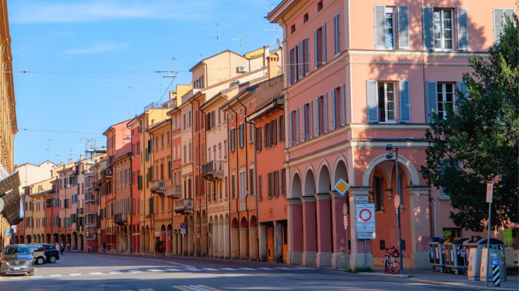 Looking down a street in Bologna Italy