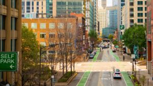 Looking down an avenue in Downtown Chicago