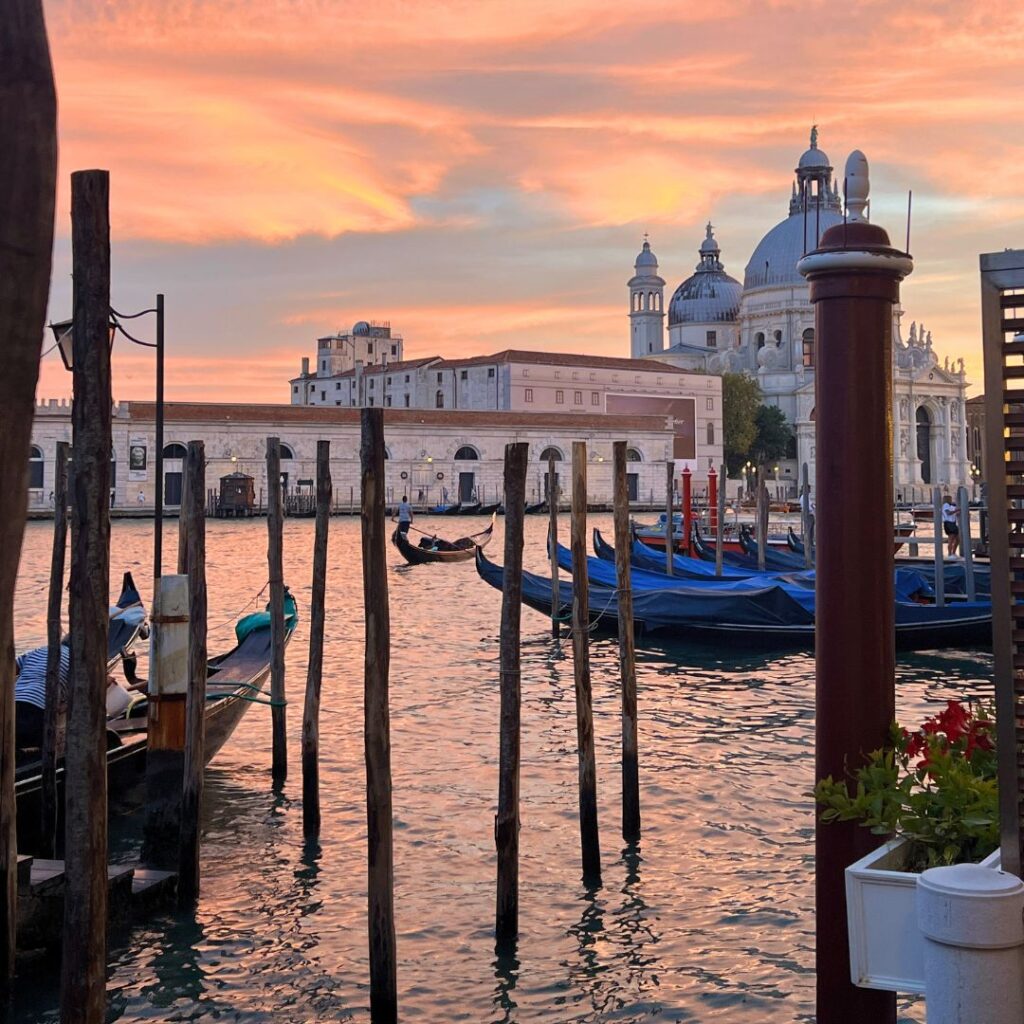 Sunset over the canal in Venice Italy