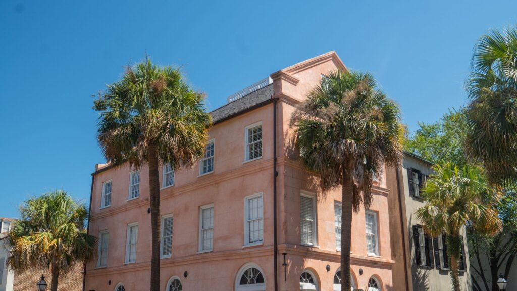 Charleston Pink Building and Palm trees