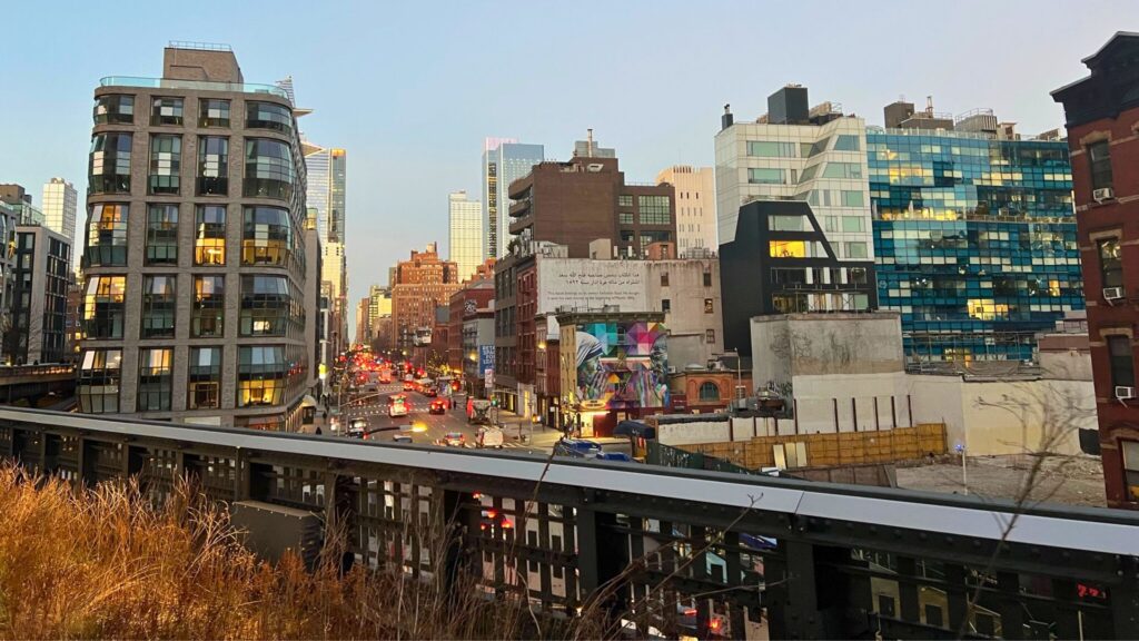 Walking the High Line in NYC at sunset