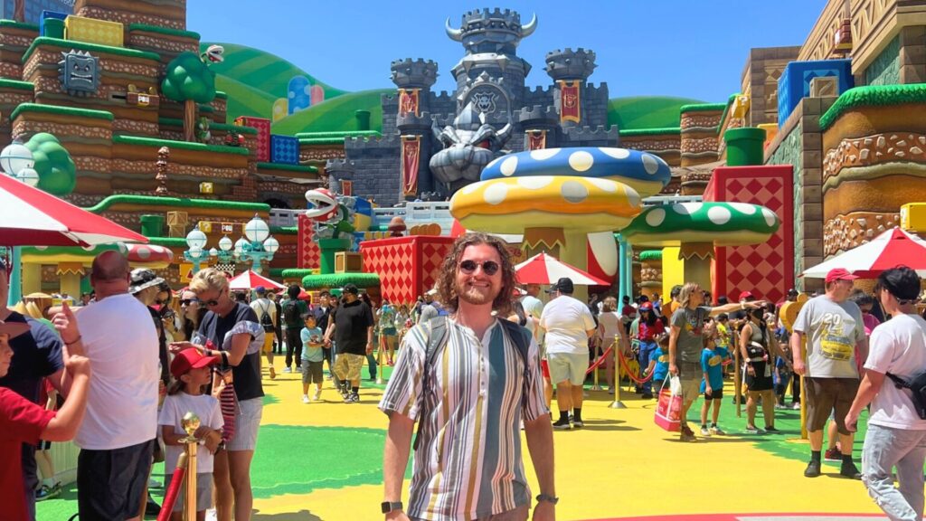 Couple in WaterWorld universal Studios - Nate and Me (man in Super Nintendo World)