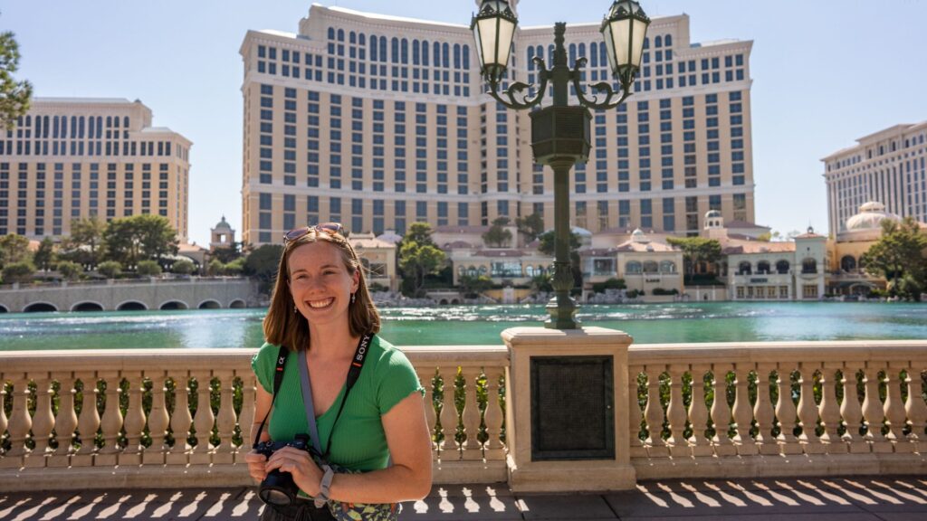 Woman in front of the Bellagio Fountain Las Vegas