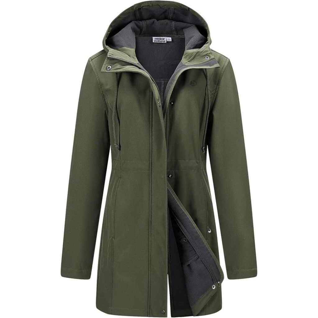Outdoor Ventures Women's Lightweight Waterproof Fleece Lined Hooded Softshell Rain Jacket