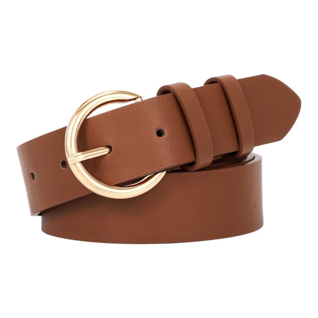 SANSTHS Women Brown Casual Leather Belt with Gold Buckle
