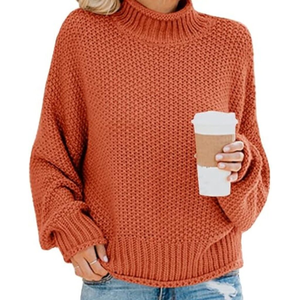 Womens Turtleneck Oversized Sweaters Batwing Long Sleeve Pullover