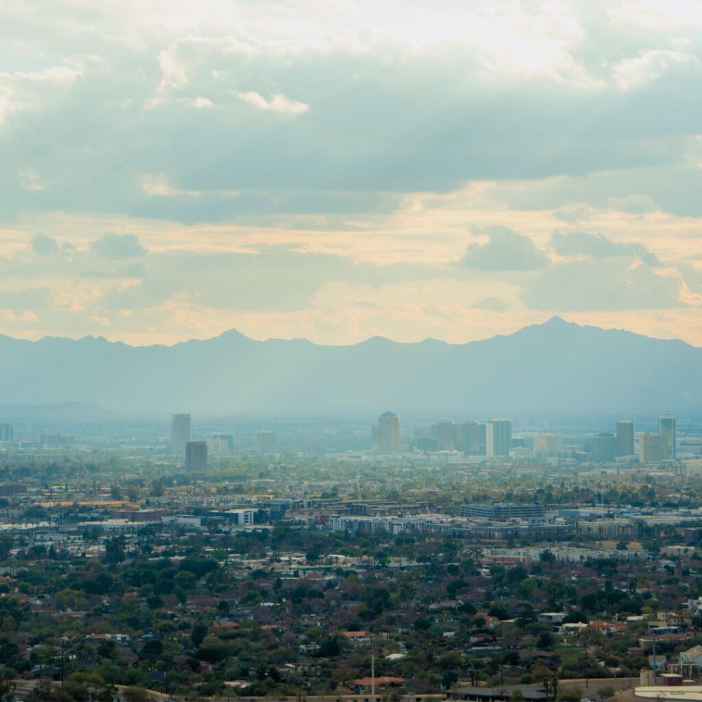 Sunset over Phoenix from the mountains